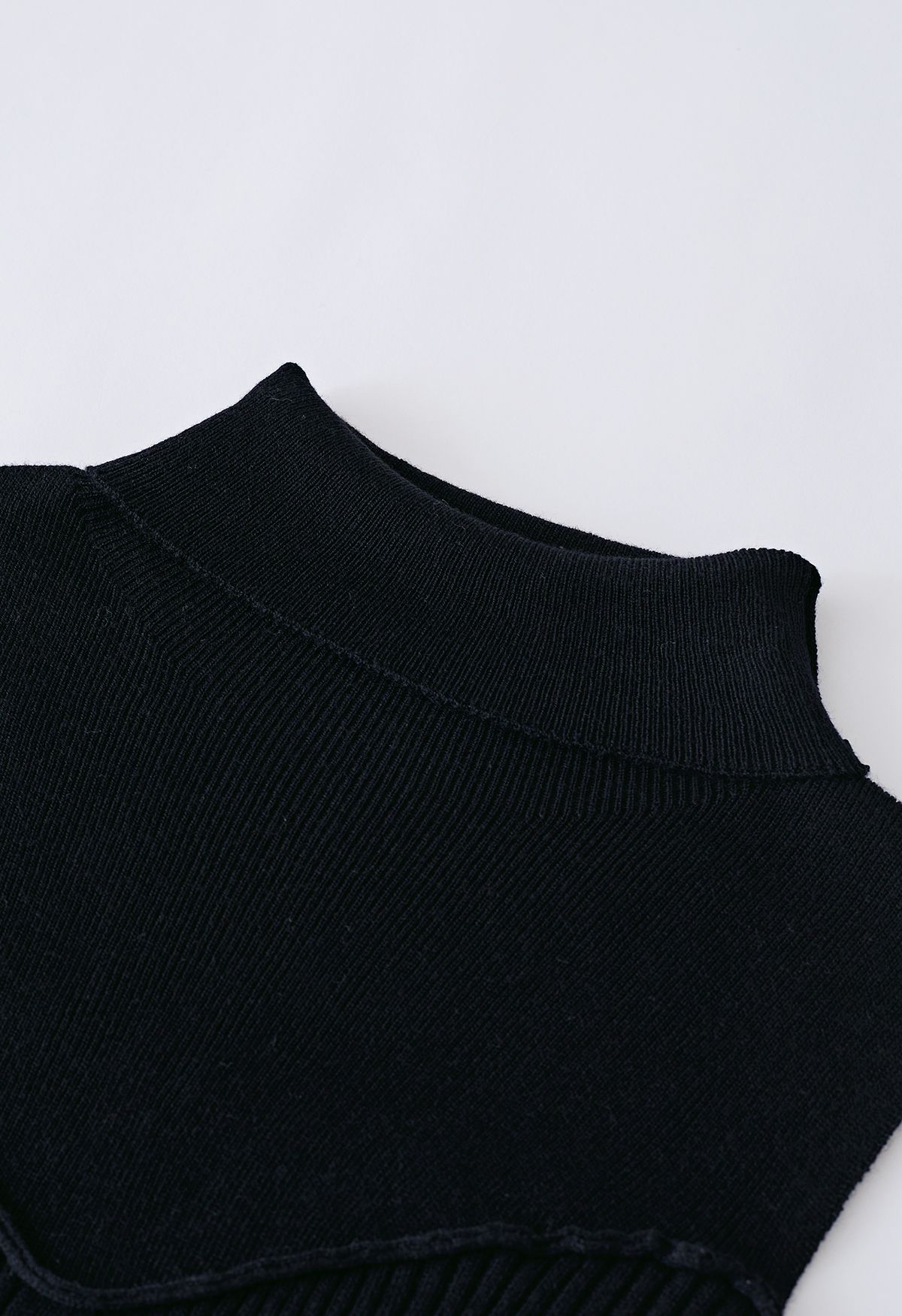 Cold-Shoulder Mock Neck Knit Top in Black