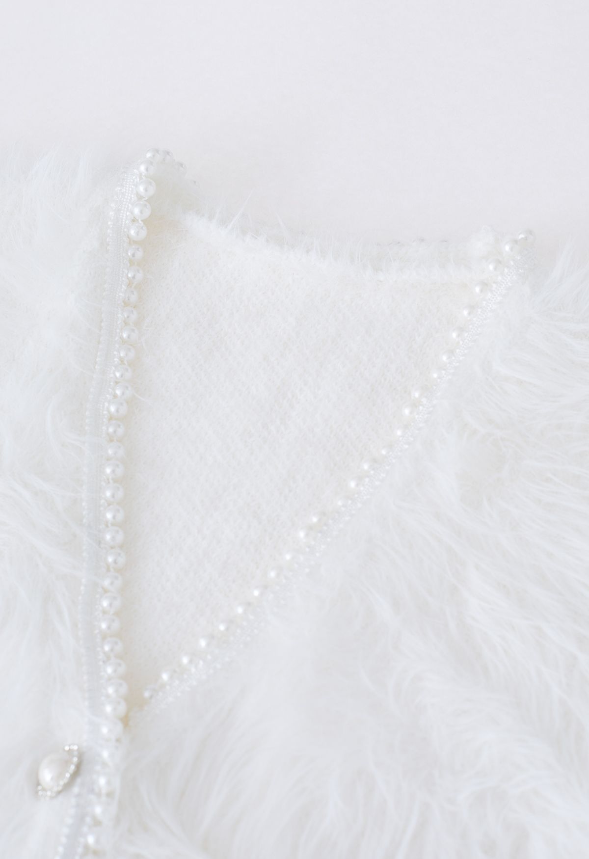 Pearly Faux Fur Knit Cardigan in White