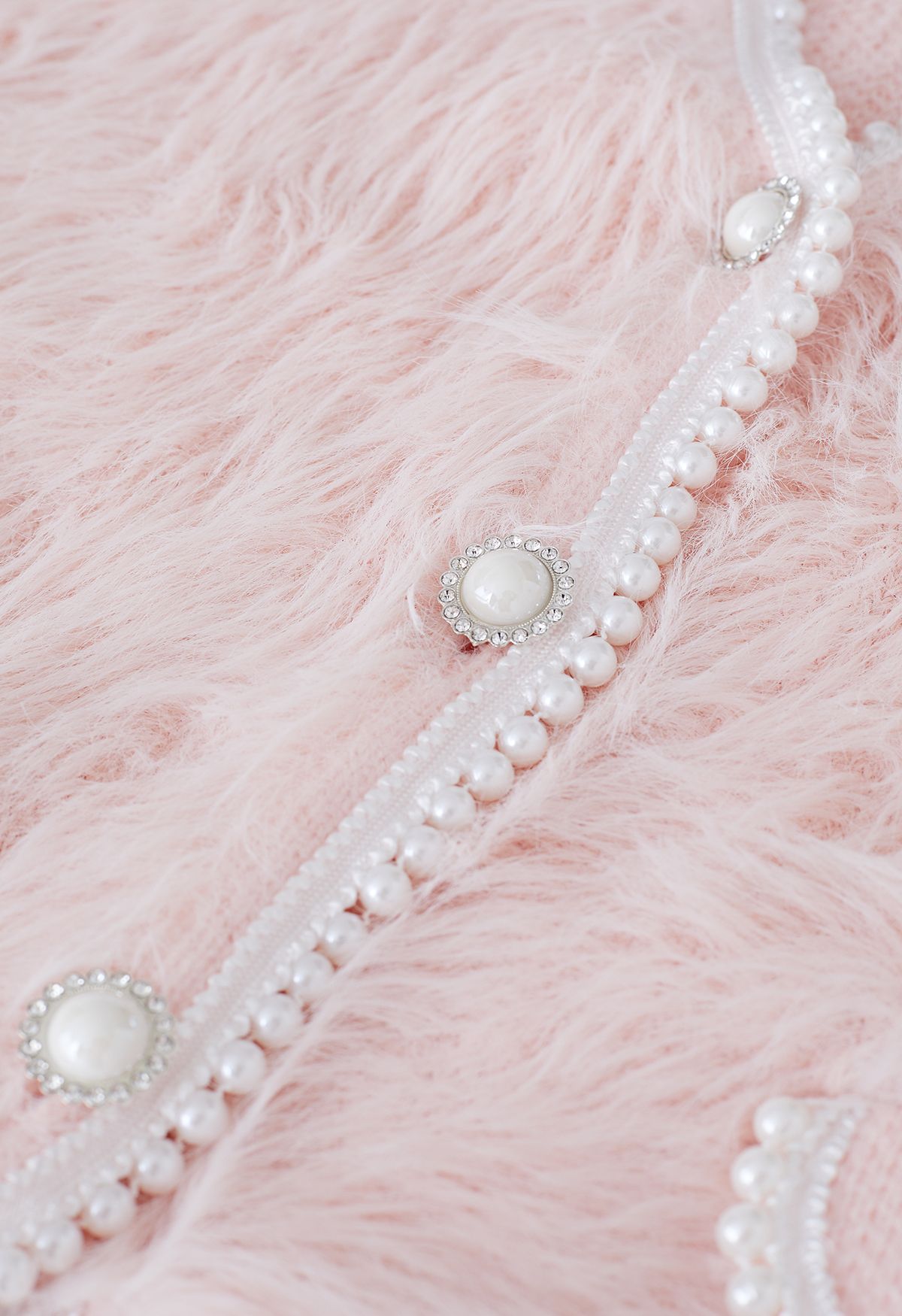 Pearly Faux Fur Knit Cardigan in Pink