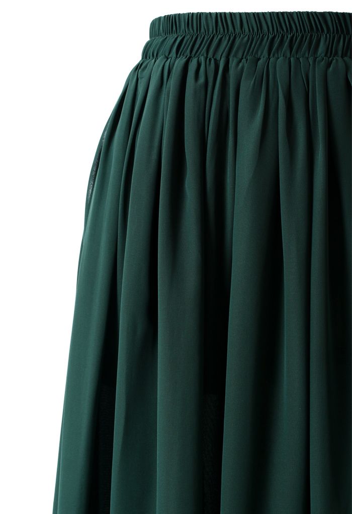 Falda larga plisada verde oscuro