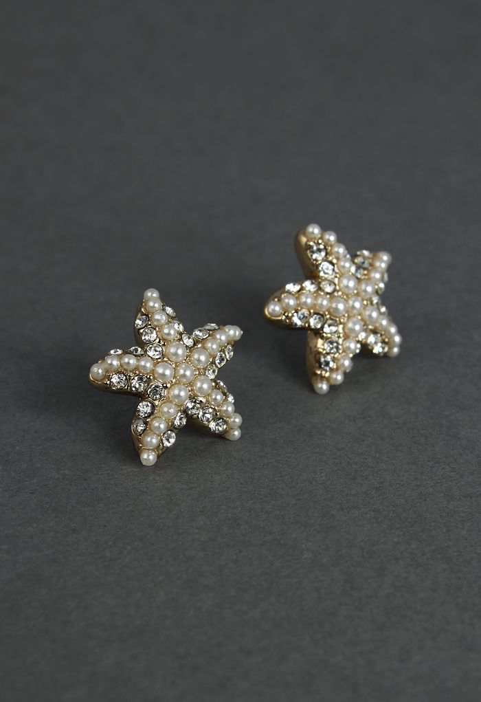 Pendientes de estrellas de mar con cuentas de perlas de cristal