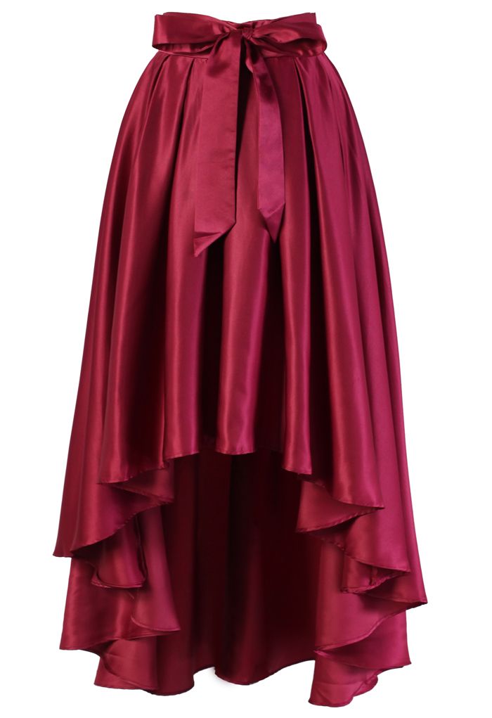 Falda de cascada asimétrica con lazo en rojo vino
