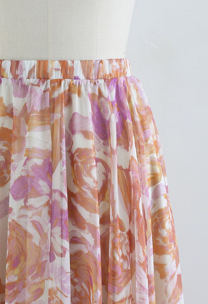 Rose Painting Chiffon Maxi Skirt