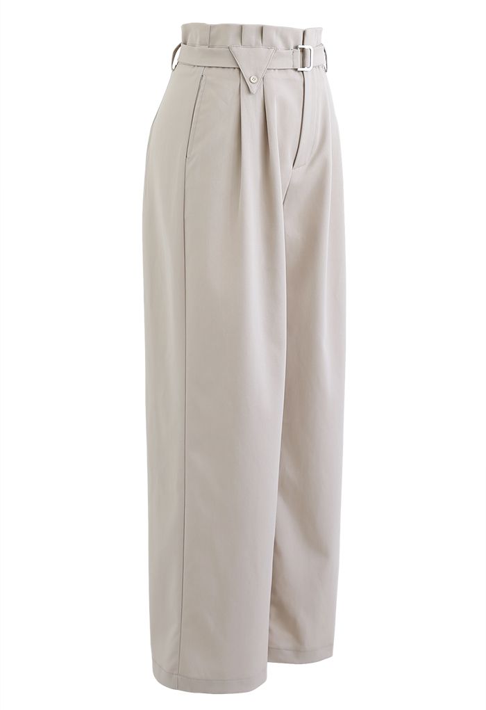 Side Pockets Belted Straight Leg Pants in Ivory