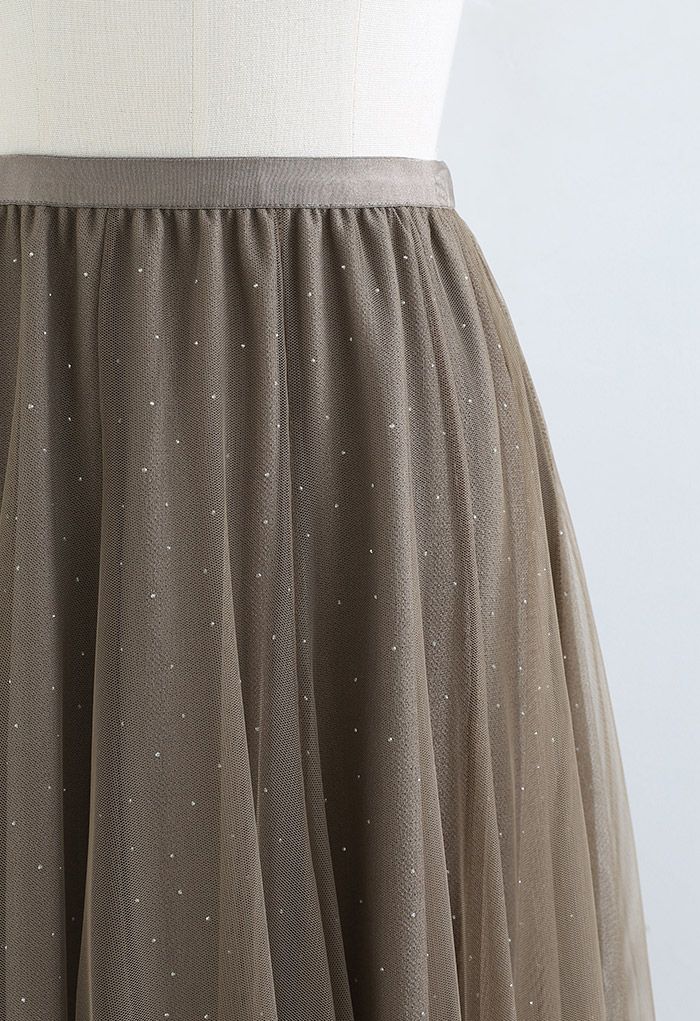 Rambling Crystal Decor Tulle Skirt in Brown