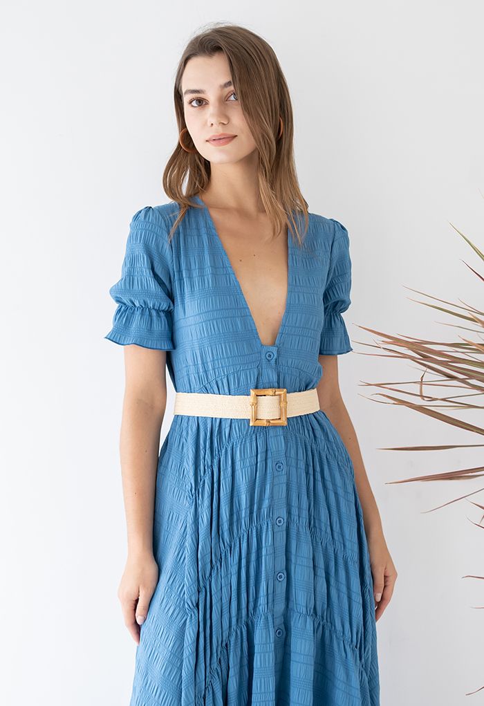 Square Bamboo Buckle Stretchy Straw Belt