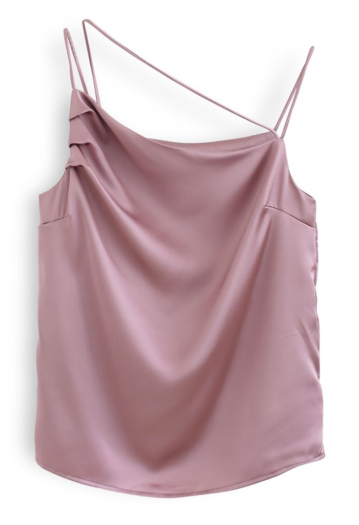 Triple Strings Cowl Neck Satin Tank Top in Dusty Pink