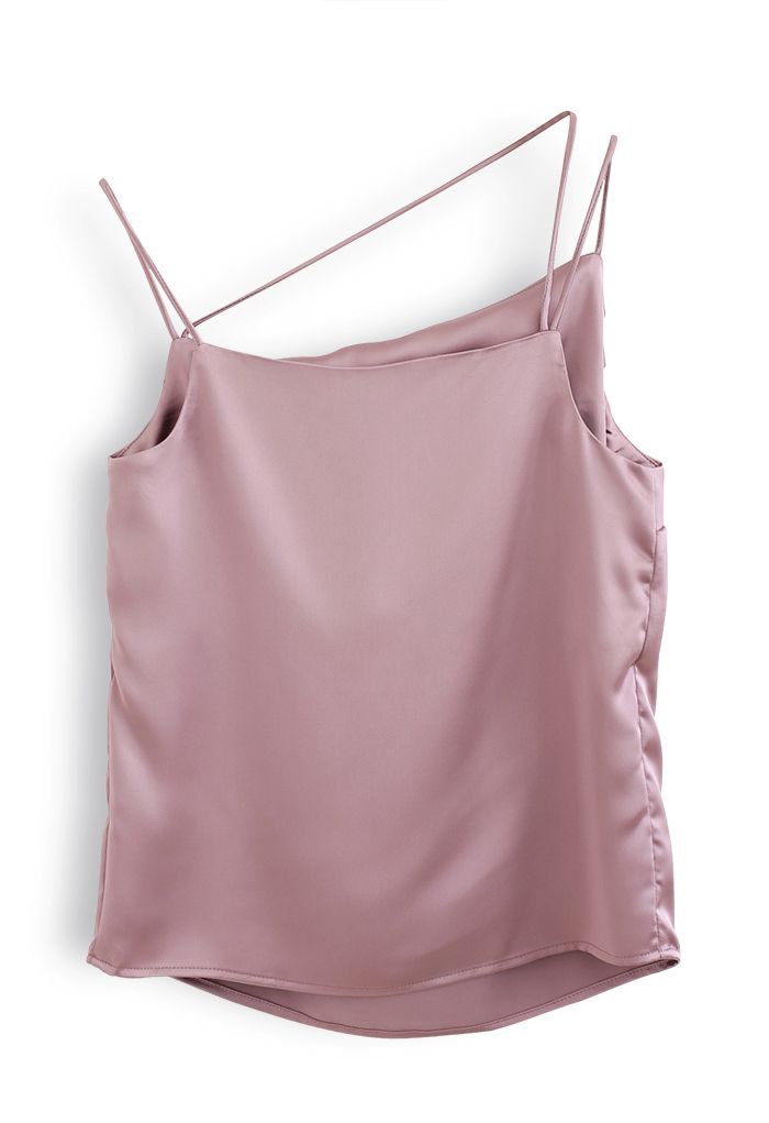 Triple Strings Cowl Neck Satin Tank Top in Dusty Pink