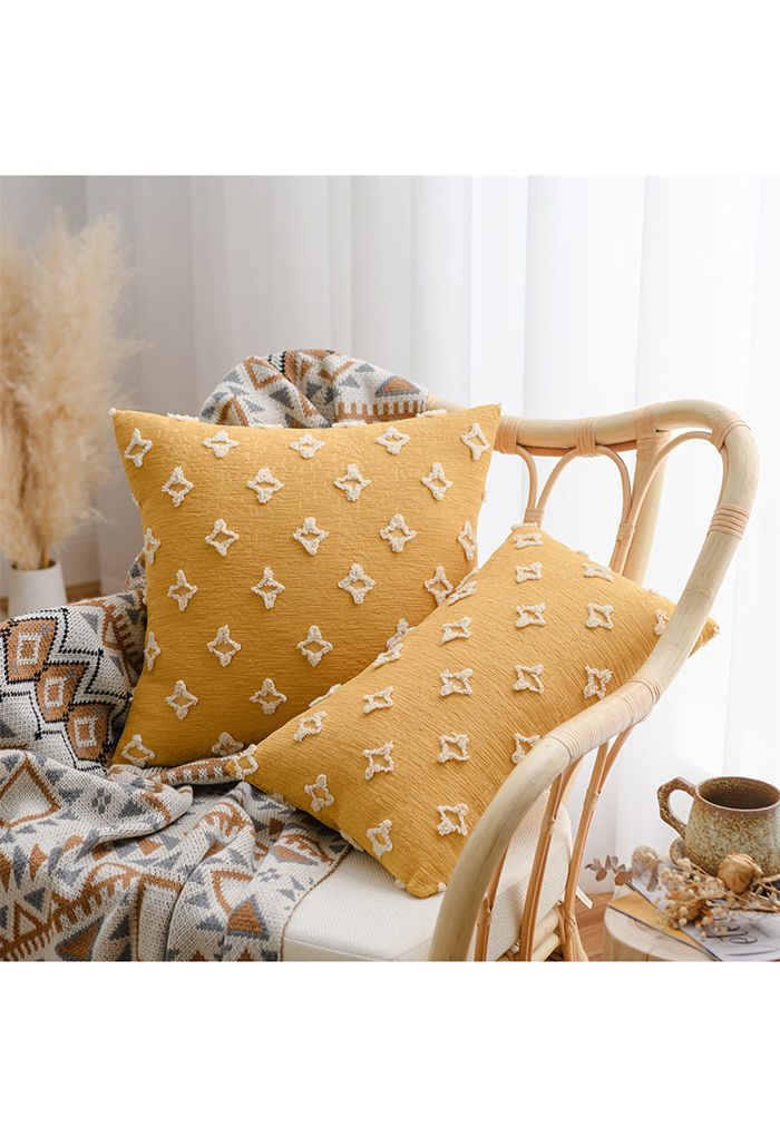Yellow Woven Tufted Cushion Cover