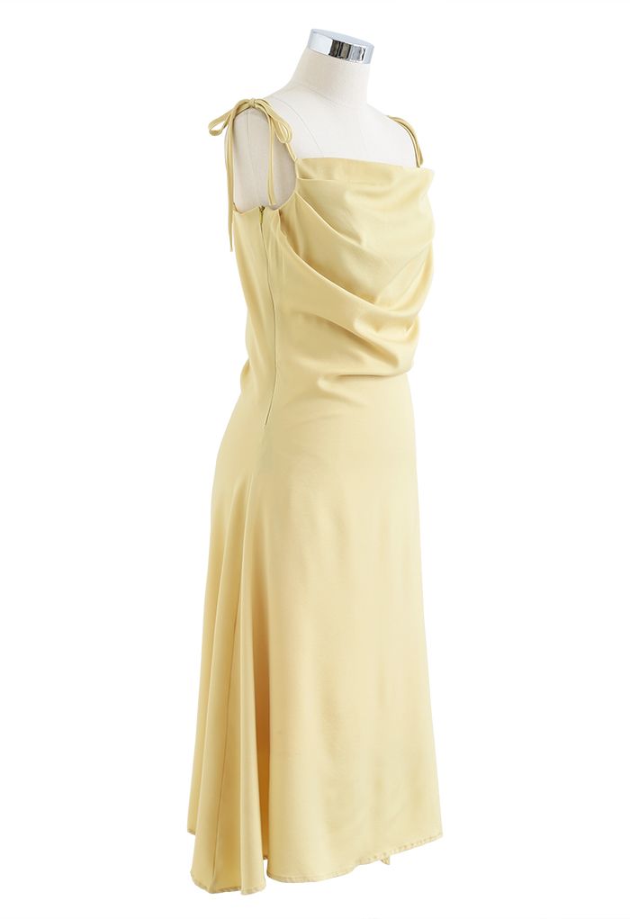 Ruched Cowl Neck Satin Cami Dress in Yellow