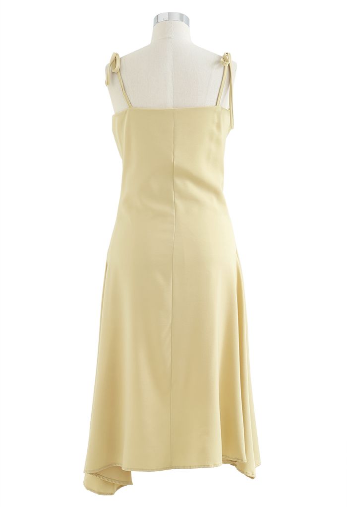 Ruched Cowl Neck Satin Cami Dress in Yellow