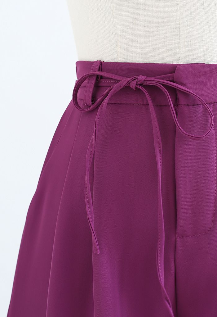 Self-Tie String Side Pocket Shorts in Purple