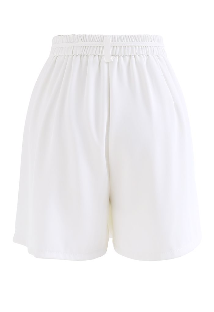 Self-Tie String Side Pocket Shorts in White