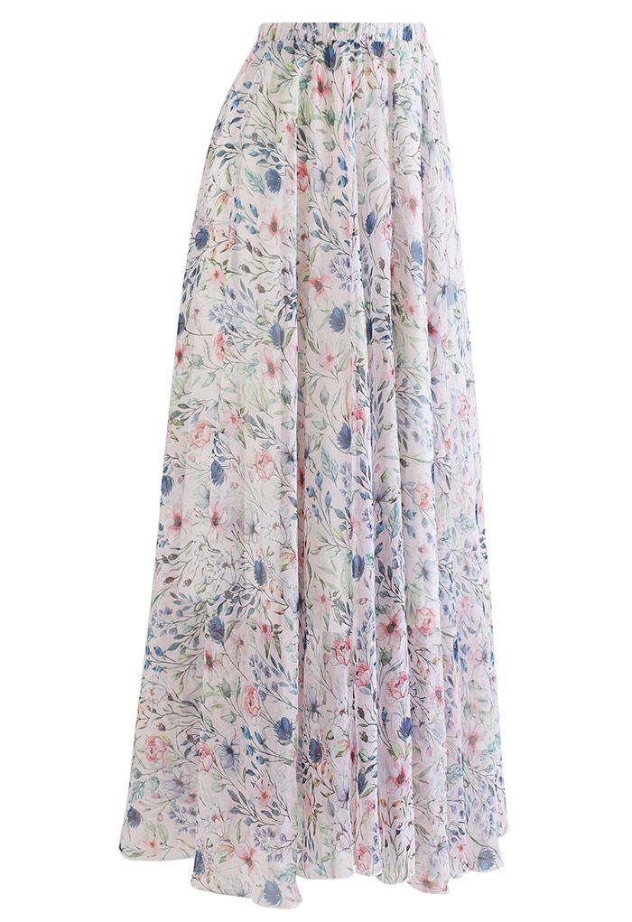 Wonderful Flower Land Chiffon Maxi Skirt
