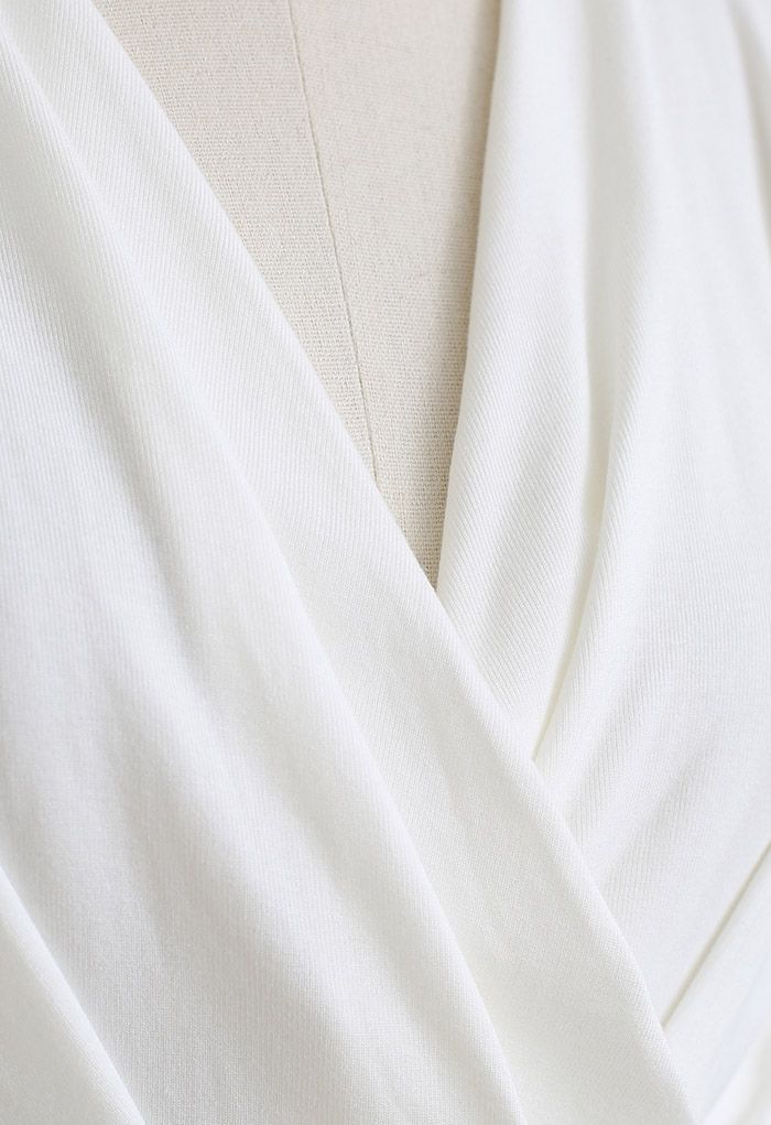 Ultra-Soft Short-Sleeve Cotton Wrap Top in White