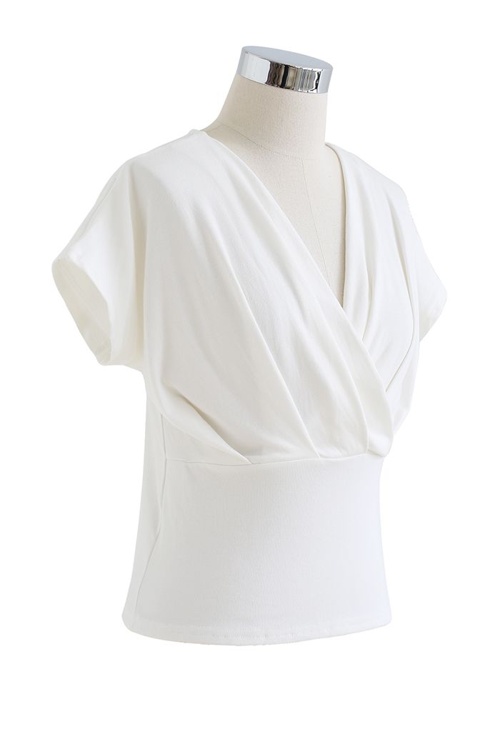 Ultra-Soft Short-Sleeve Cotton Wrap Top in White