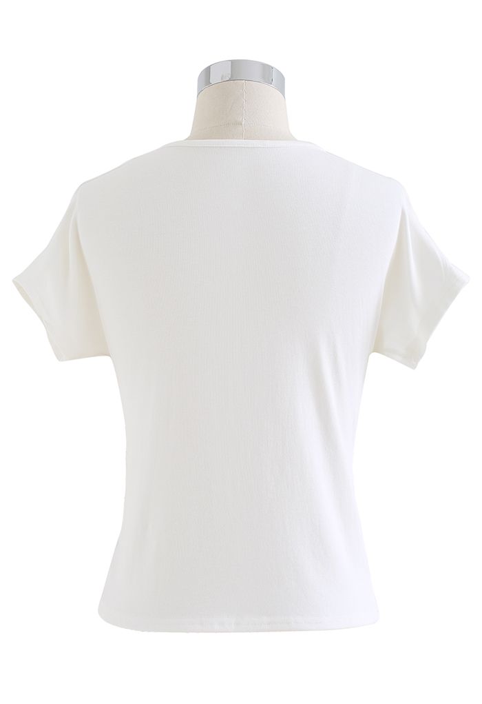 Ultra-Soft Short-Sleeve Cotton Wrap Top in White