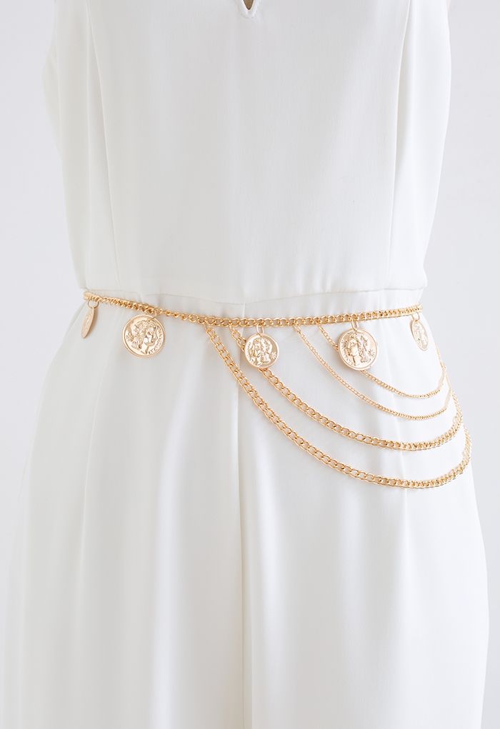 Golden Head Coin Multilayer Chain Belt