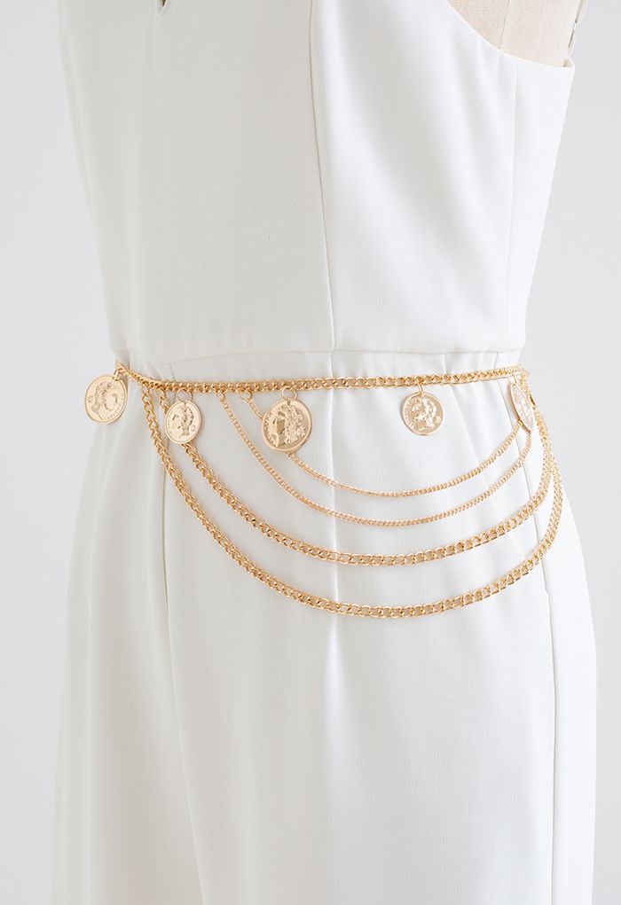 Golden Head Coin Multilayer Chain Belt