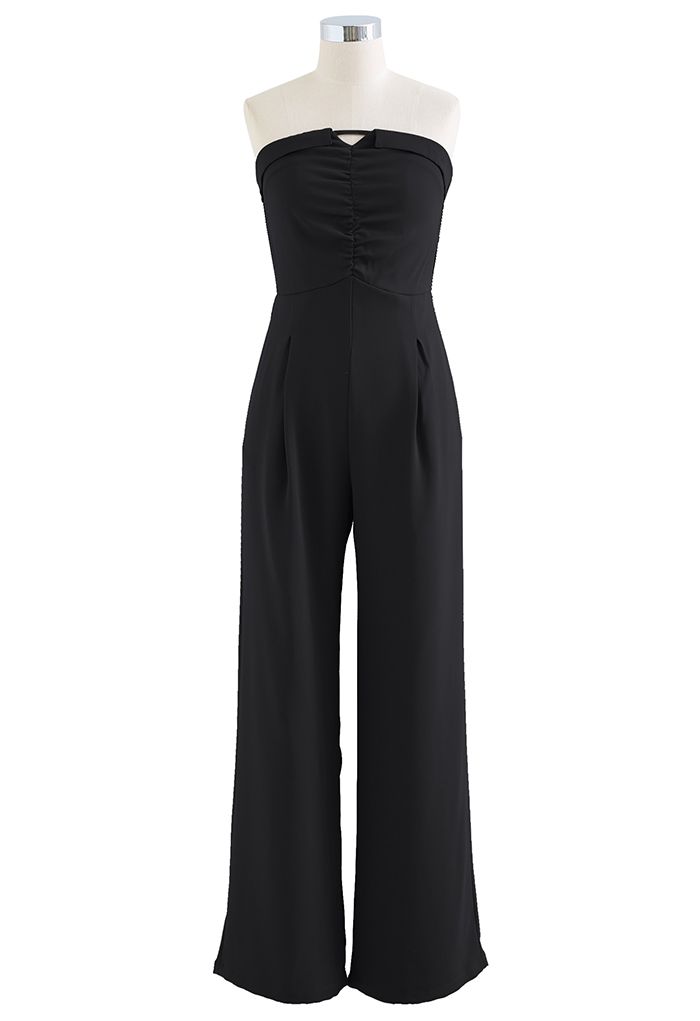 Strapless Jumpsuit and Bolero Shrug Top Set in Black