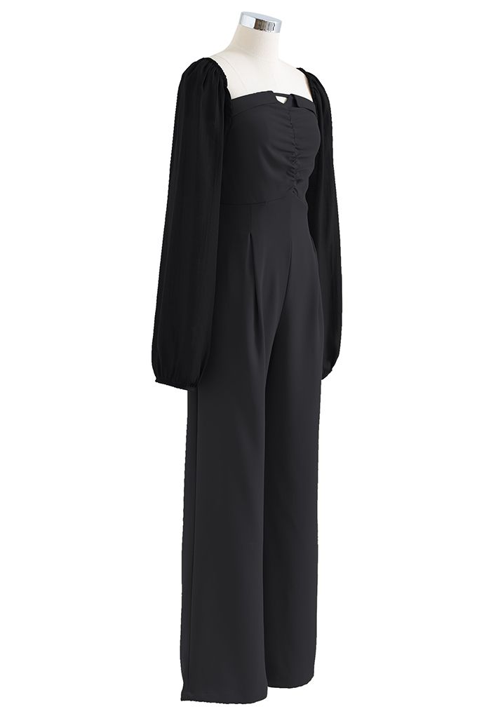 Strapless Jumpsuit and Bolero Shrug Top Set in Black