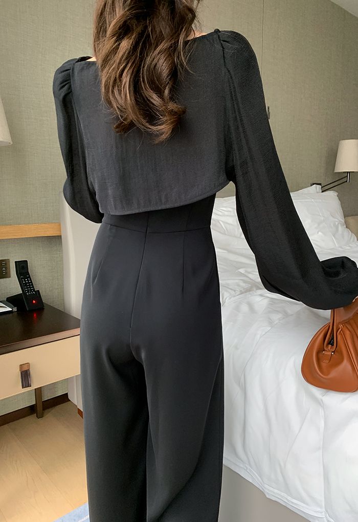 Strapless Jumpsuit and Bolero Shrug Top Set in Black