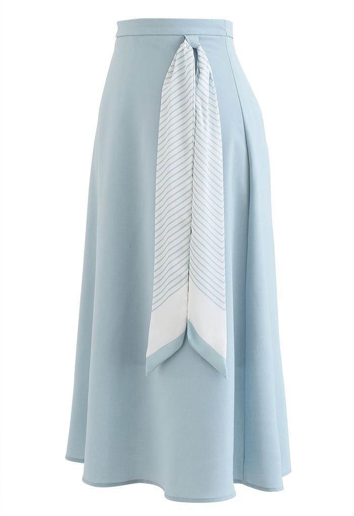 Striped Scarf Flare Midi Skirt in Blue