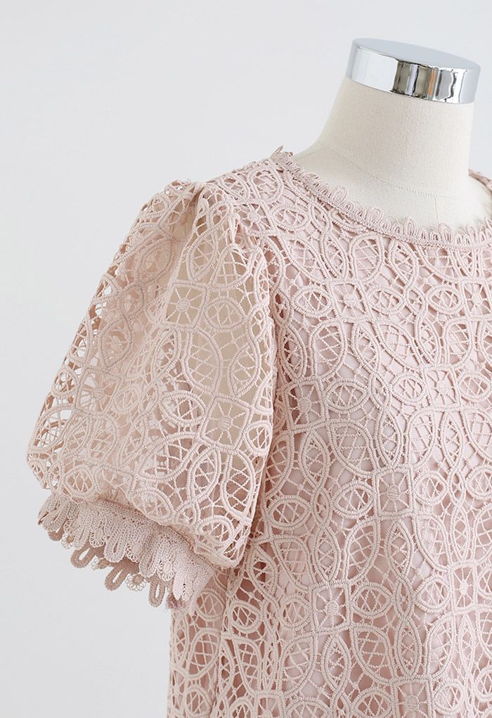 Hollow Out Floral Crochet Top in Pink