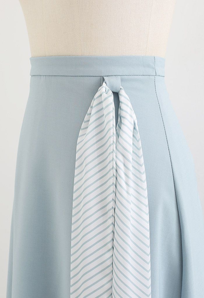 Striped Scarf Flare Midi Skirt in Blue