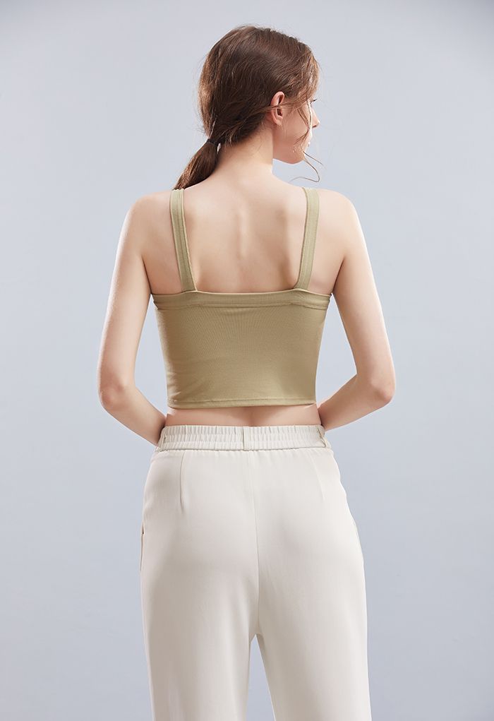 Soft V-Neck Crop Tank Top in Pea Green