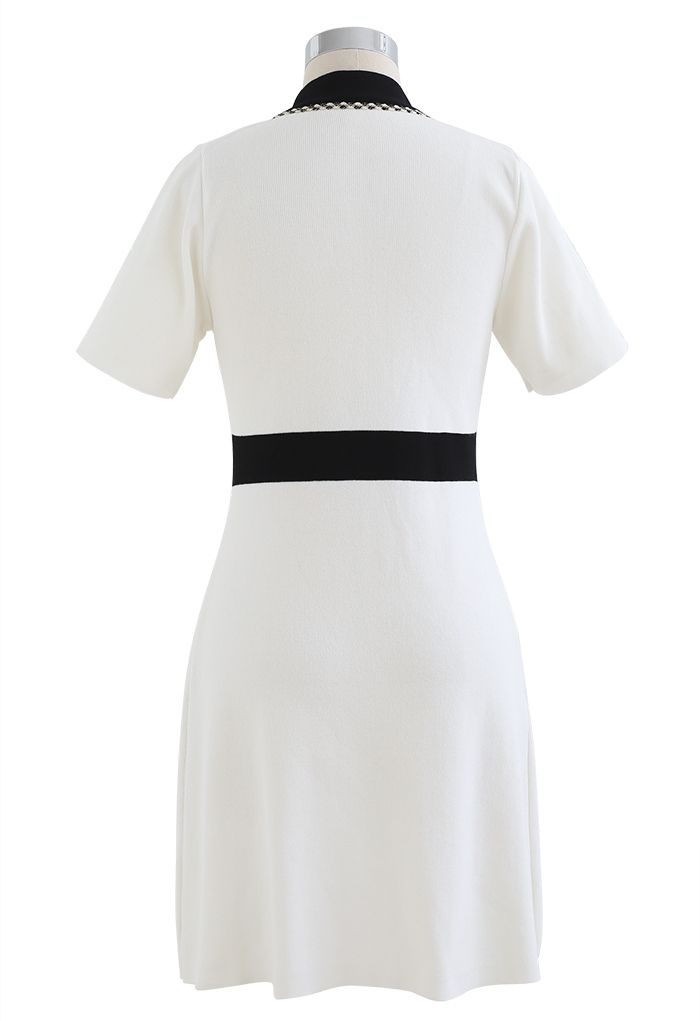 Retro Grace Contrast Color Knit Dress in White
