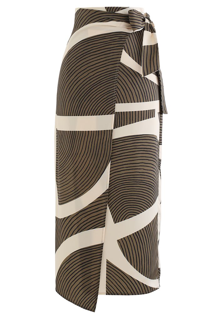 Tie-Waist Abstract Stripe Print Maxi Skirt