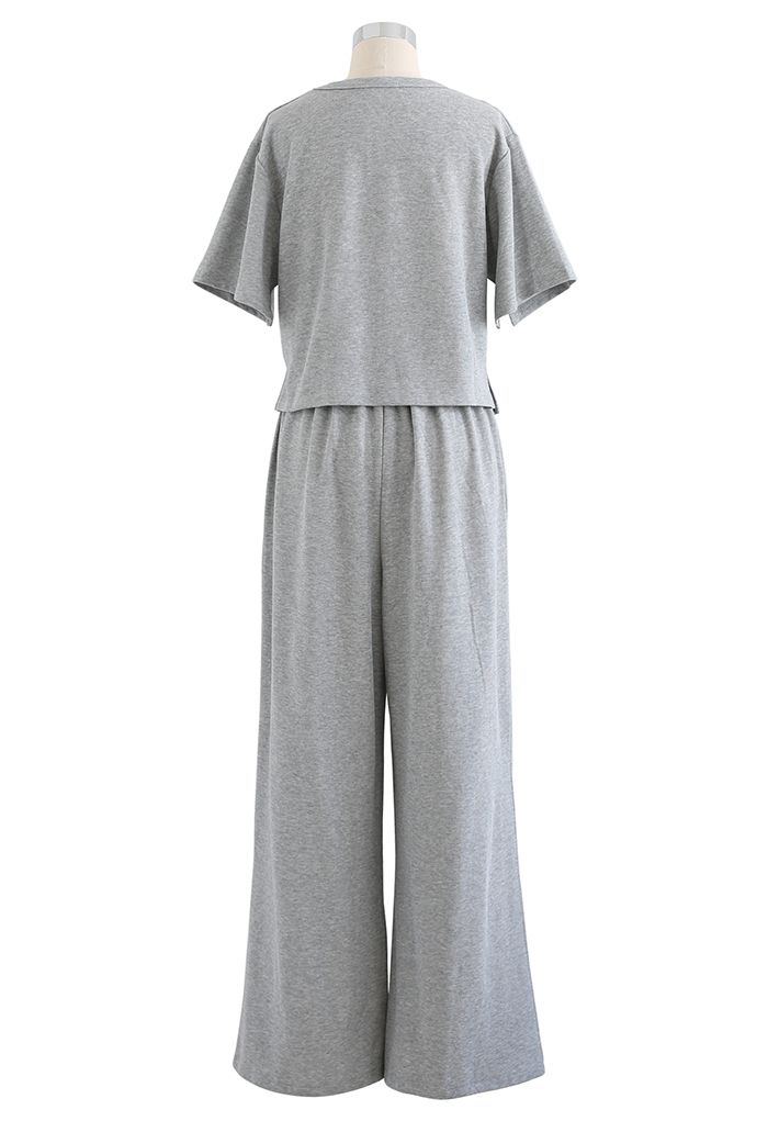 Leisure T-Shirt and Wide-Leg Pants Set in Grey