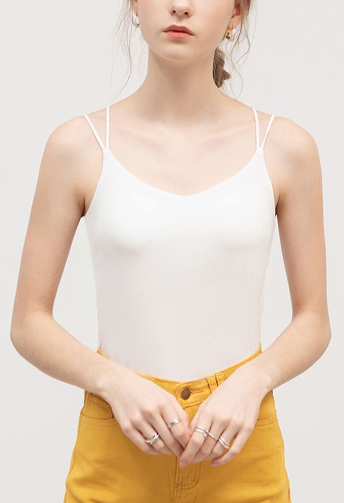 Double Straps Crisscross Back Cami Top in White