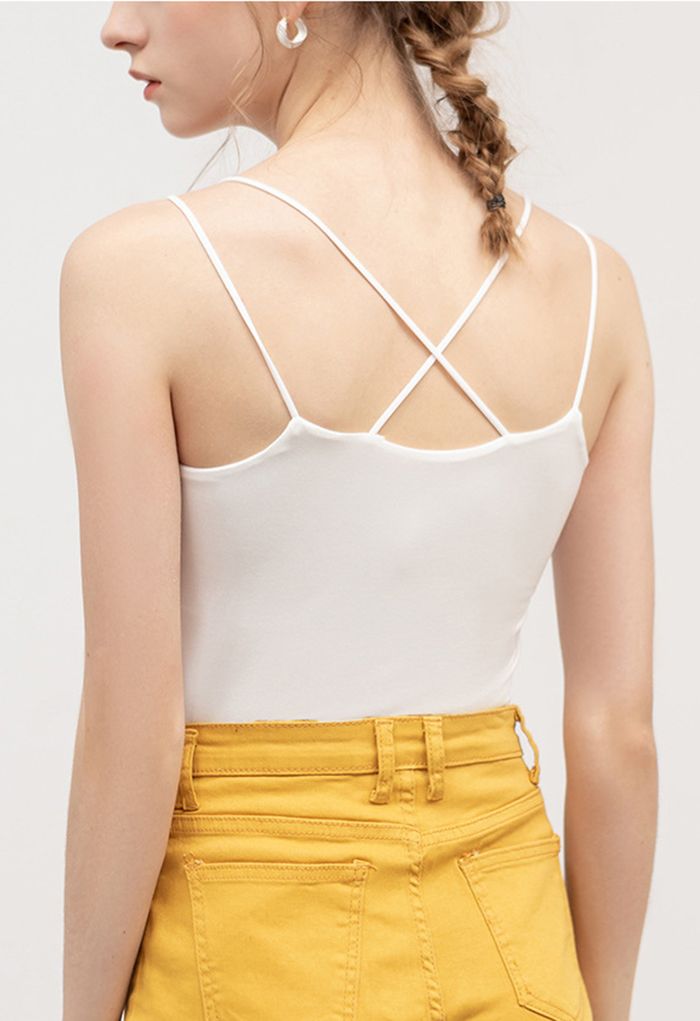 Double Straps Crisscross Back Cami Top in White