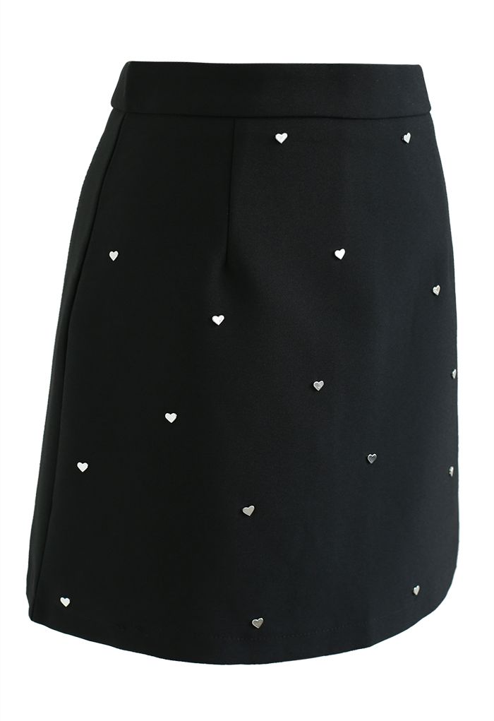 Heart Stud-Embellished Mini Bud Skirt in Black