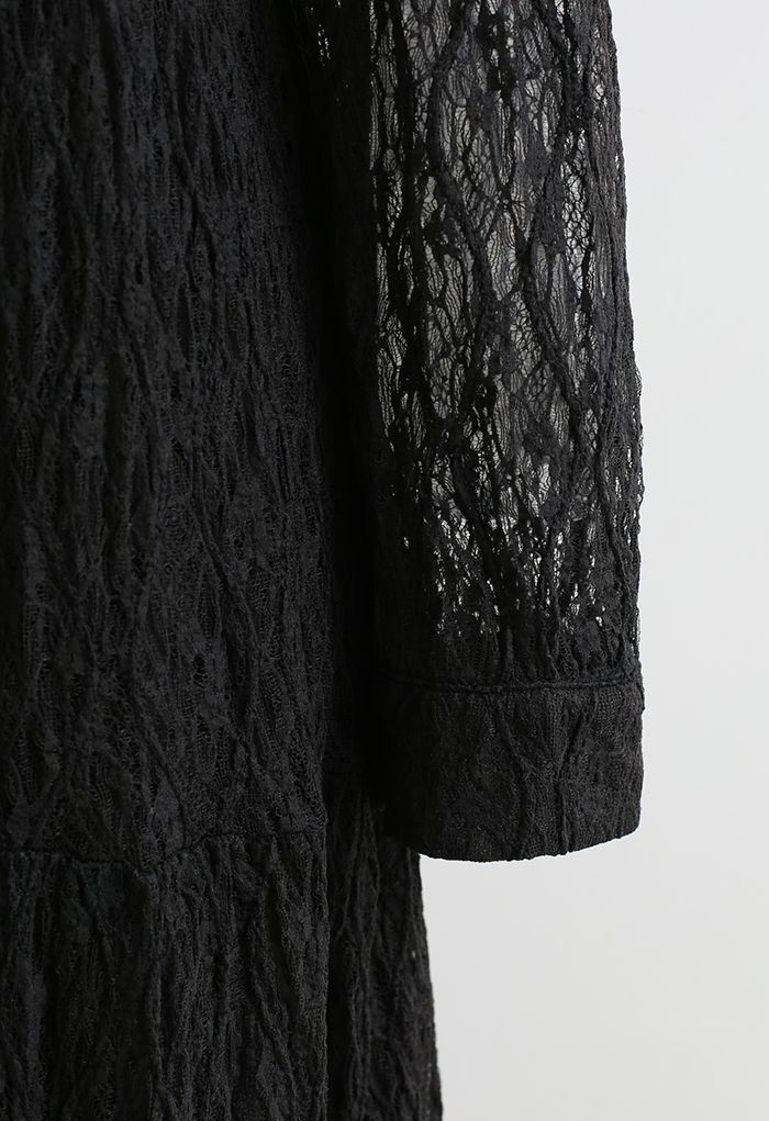 Full Lace Solid Color Wrap Dress in Black