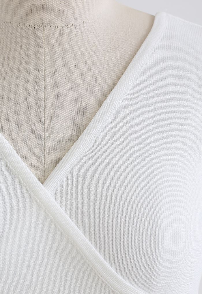 Faux Wrap Knit Tank Top in White