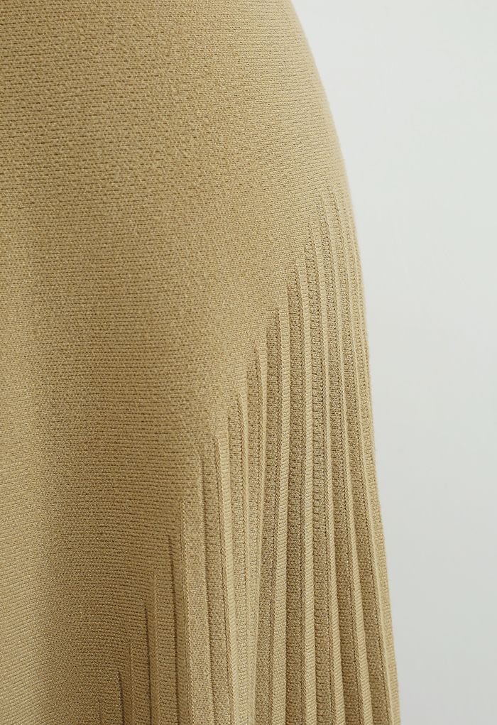 Pleated Texture Ultra-Soft Knit Midi Skirt in Mustard