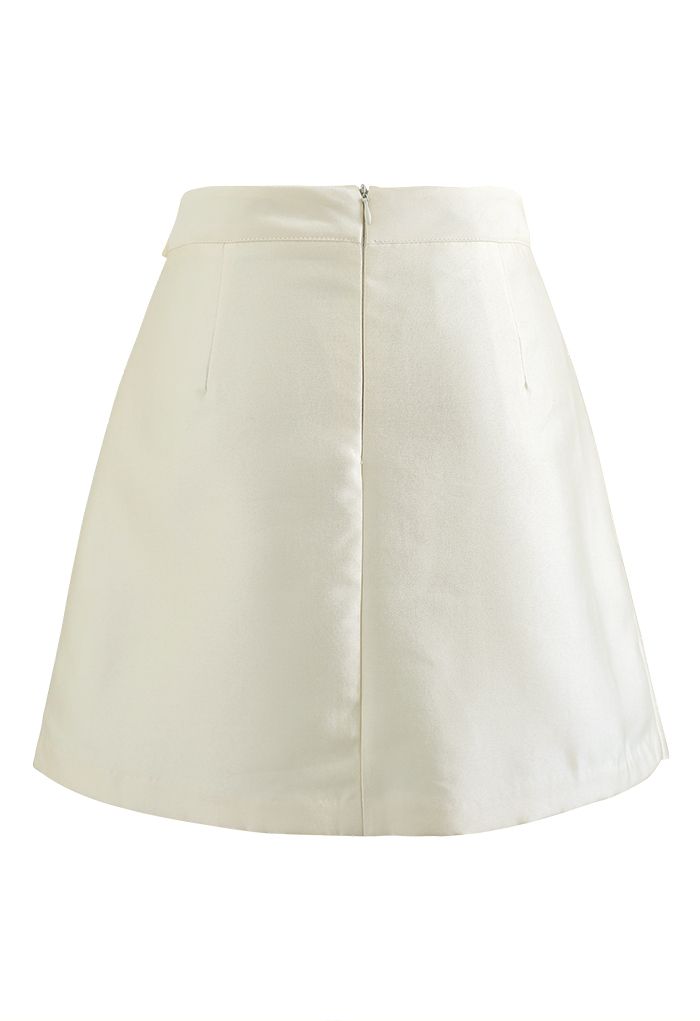 Bowknot Flap Front Mini Bud Skirt in Cream