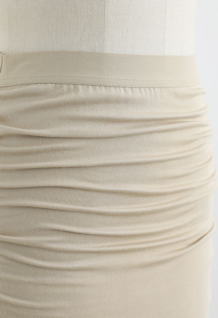 High Waist Ruched Detail Maxi Skirt in Sand