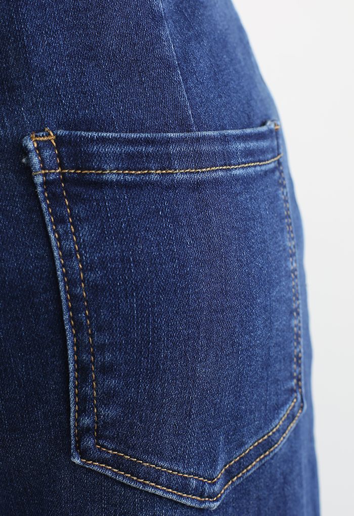 Tassel Hem Classic Pocket Flare Jeans in Navy