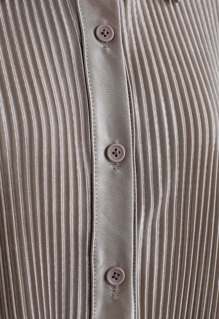 Full Pleated Plisse Shirt and Pants Set in Taupe