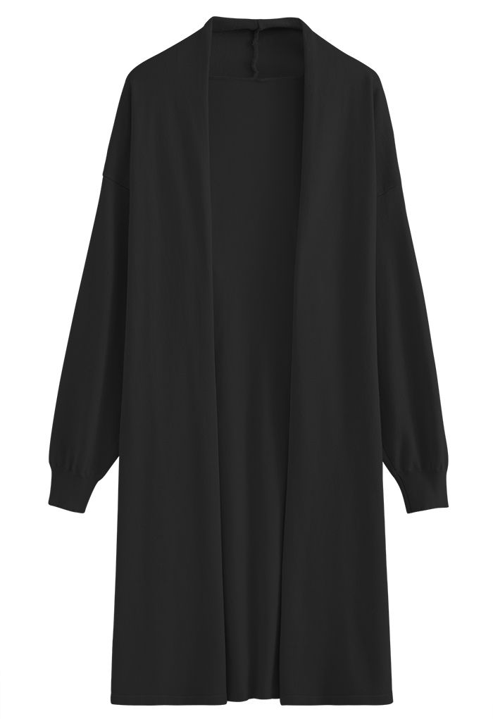 Shawl Collar Loose Longline Cardigan in Black