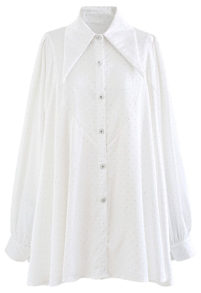 Sequins Embellished Flare Hem Oversized Shirt in White