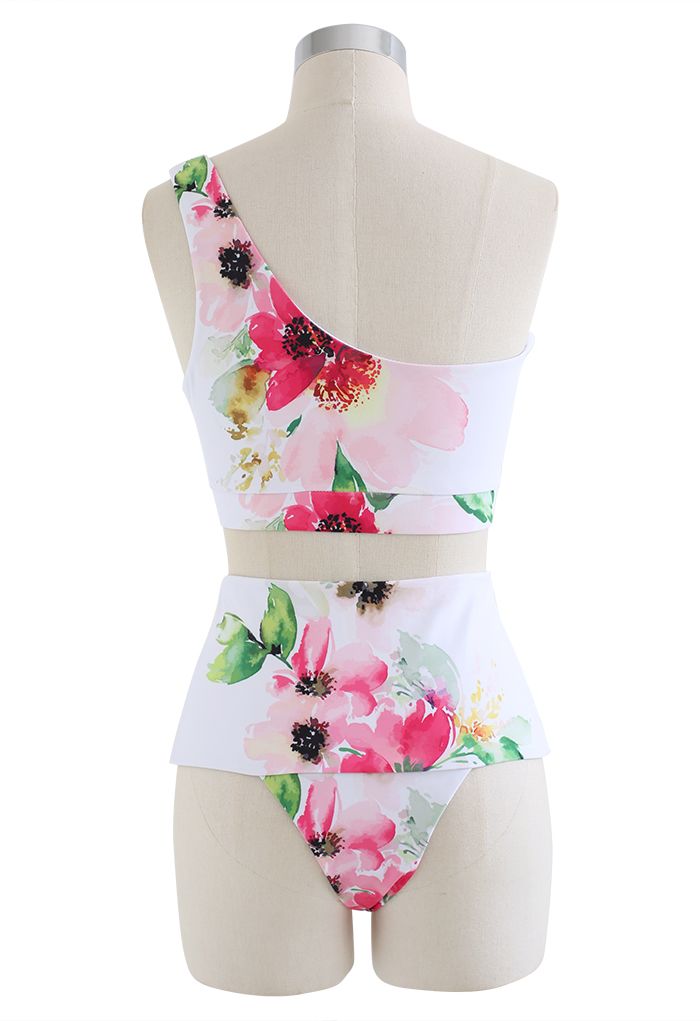 Floral O-Ring One-Shoulder Bikini Set