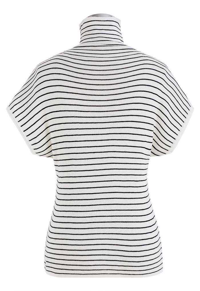 Simple Stripe High Neck Knit Top in White