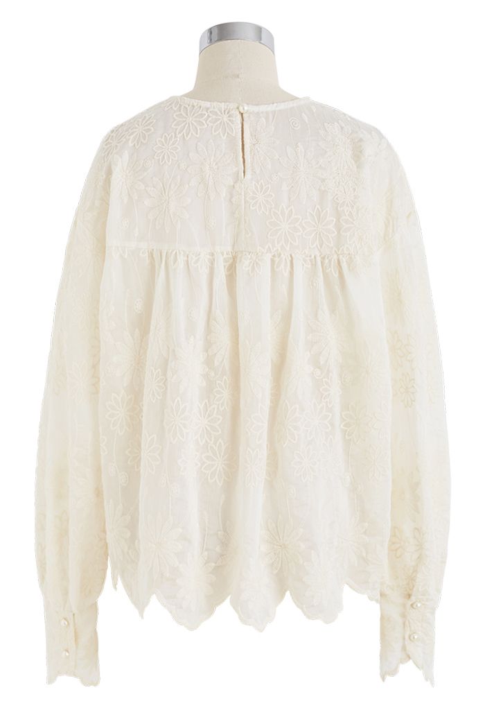 Daisy Full Embroidery Puff Sleeve Top