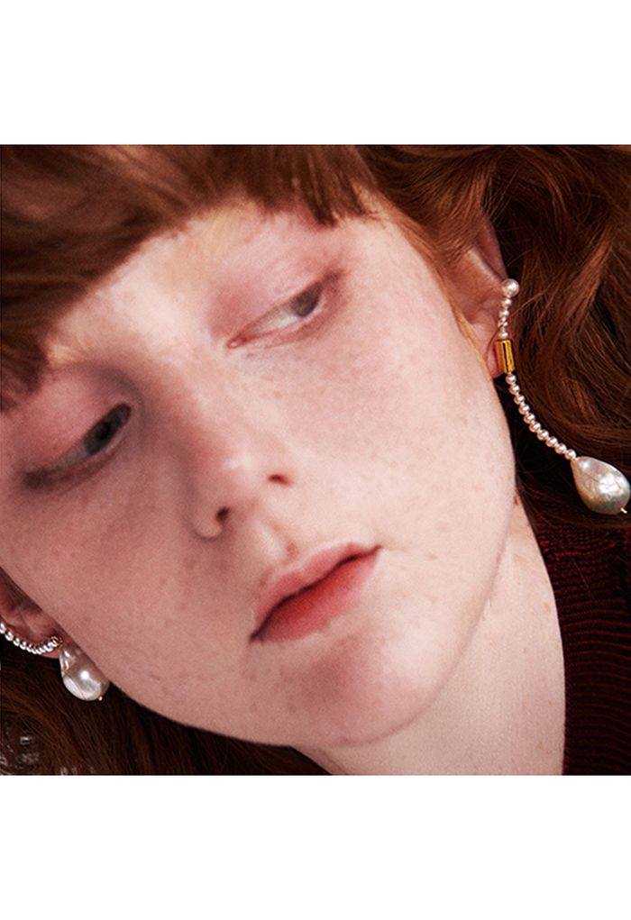 Asymmetrical Trim Pearl Drop Earrings