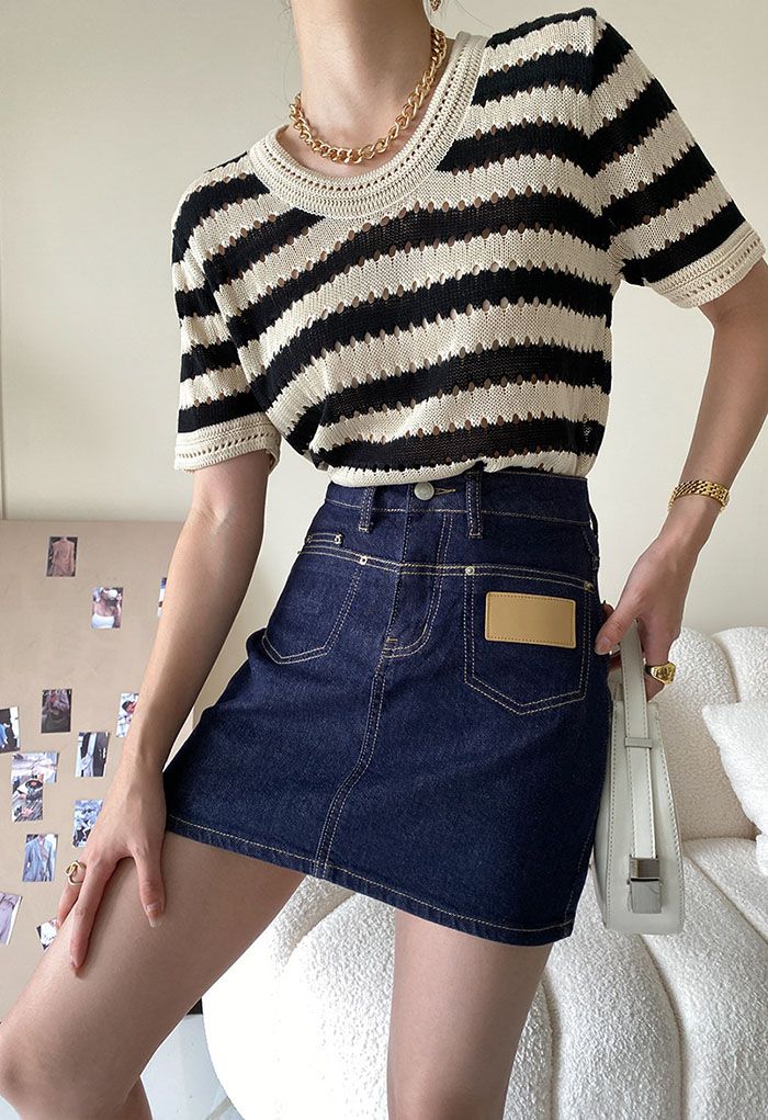 Hollow Out Striped Knit Top